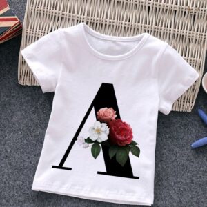 Kids Casual Round Neck Short Sleeve Letters Flower Pattern T-Shirt