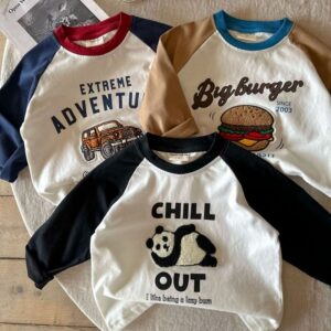 Kids Toddler Boys Casual Cute Alphabet Cartoon Long Sleeve T-Shirt
