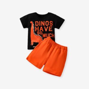 Kids Toddler Boys Casual Cute Cartoon Dinosaur Print Short Sleeve T-Shirt Shorts Set