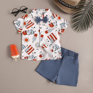 Kids Toddler Boys Casual Cute Party Independence Day Letter Short Sleeve Lapel Shirt Shorts Set