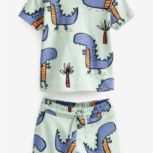 Children Kids Baby Fashion Boys Casual Basic Short Sleeve Dinosaur Print T-Shirt And Shorts 2pcs Set