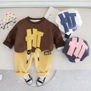 Kids Toddler Boys Casual Cute Letter Long Sleeve Round Neck Sweatshirts Trousers Set