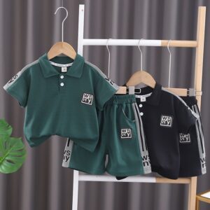 Kids Toddler Boys Fashion Casual Letter Short Sleeve Lapel Shirt Shorts Set