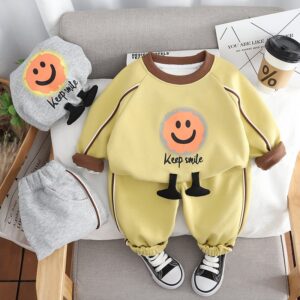 Kids Toddler Boys Casual Cute Smiley Letters Print Long Sleeve Round Neck Sweatshirts Trousers Set