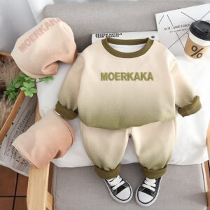 Kids Toddler Boys Fashion Casual Letters Print Gradient Color Long Sleeve Round Neck Sweatshirts Trousers Set