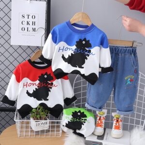 Kids Toddler Boys Casual Cartoon Long Sleeve Round Neck Sweatshirts Jeans Set