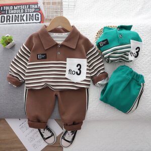 Kids Toddler Boys Casual Cute Stripe Long Sleeve Lapel Sweatshirts Trousers Set