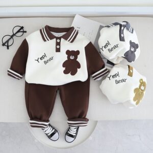 Kids Toddler Boys Casual Cute Cartoon Long Sleeve Lapel Sweatshirts Trousers Set