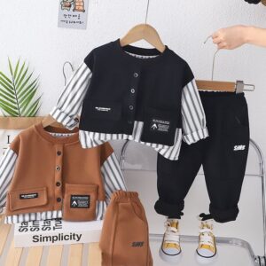 Kids Toddler Boys Fashion Casual Letter Stripe Long Sleeve Round Neck Sweatshirts Trousers Set