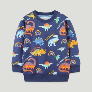 Kids Toddler Boys Casual Cute Cartoon Print Long Sleeve Round Neck Sweatshirts