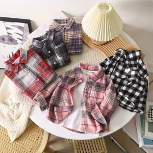 Kids Toddler Boys Girls Spring Autumn Casual Vintage Plaid Print Long Sleeve Lapel Shirt