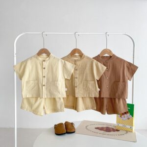 Kids Toddler Boys Casual Cute Solid Color Playd Short Sleeve Shirt Shorts Set