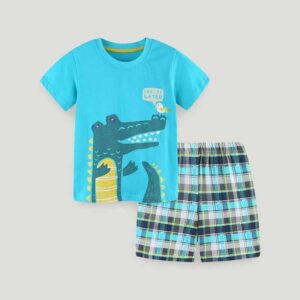 Kids Toddler Boys Casual Sport Cartoon Animal Print Shorts Round Neck T-Shirt Shorts Set