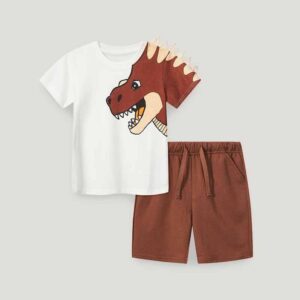 Kids Toddler Boys Casual Sport Cartoon Animal Print Shorts Round Neck T-Shirt Shorts Set