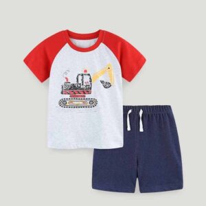 Kids Toddler Boys Casual Cute Cartoon Print Short Sleeve Round Neck T-Shirt Shorts Set