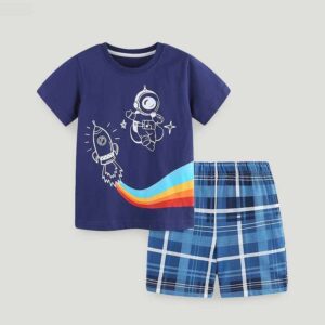 Kids Toddler Boys Casual Cute Cartoon Print Short Sleeve Round Neck T-Shirt Shorts Set