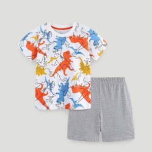 Kids Toddler Boys Casual Cute Cartoon Print Short Sleeve Round Neck T-Shirt Shorts Set