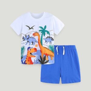 Kids Toddler Boys Casual Cute Cartoon Print Short Sleeve Round Neck T-Shirt Shorts Set