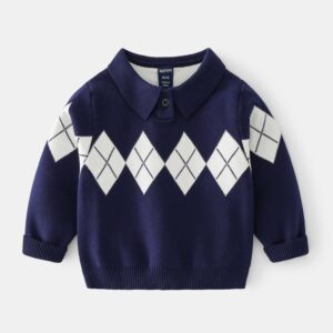 Children Kids Toddlers Boys Long-Sleeved Lapel Knit Sweater