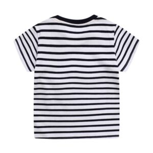 Kids Boys Cute Cartoon Dinosaur Stripe Round Neck Short Sleeve T-Shirt