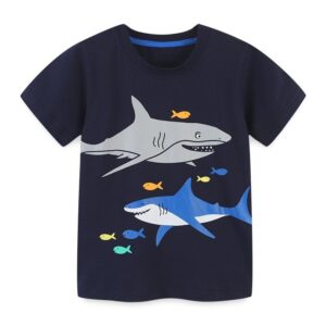 Kids Boys Casual Round Neck Short-sleeved Cartoon Animal Shark Loose T-Shirt