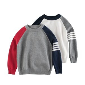 Boys Casual Color Blocking Round Neck Long Sleeve Stripe Knitwear