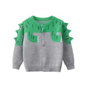 Boys Cute Casual Long Sleeve Cartoon Dinosaur Pattern Single-breasted Knit Coat