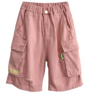 Boys Fashion Solid Color Hole Design Casual Shorts