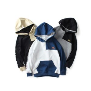 Boys Color Blocking Letter Printed Hoodie