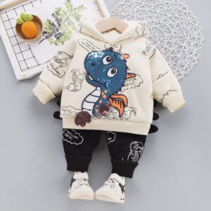 Kids Dinosaur Pattern Hooded Tops And Pants Two-piece Set