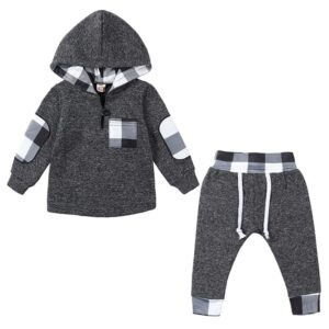 Kids Long-sleeves Hooded Tops And Plaid Pants Set