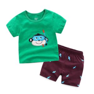 2Psc Set Boys Fish Printed Short And Cotton Short Sleeve Cute Monkey Printed Slim Fit Apparel Fancy T-Shirts