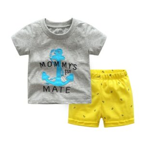 New Style 2Pcs Set Yellow Shorts And Gray Anchor Embroidery Casual Slim Fit Boys Cotton Latest Model Tops