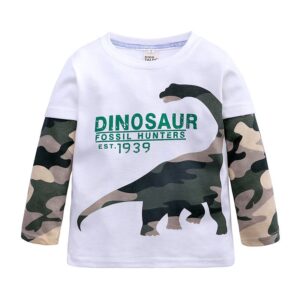 Fashion Boys Dinosaur Print Camouflage Long Sleeve Round Neck T-Shirt