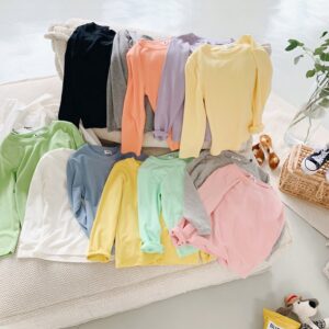 Kids Simple Solid Color Round Neck Long Sleeve Base Shirt