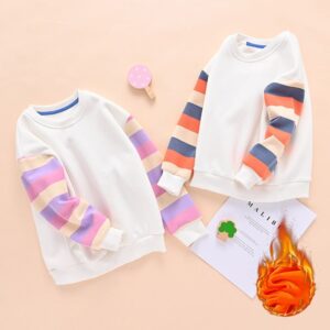 Toddler Kids Casual Long Sleeve Round Neck Stripe Fleece-lined Sweatshirt