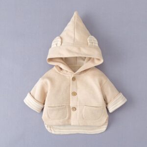 Kids Cute Solid Color Single-breasted Hooded Coat
