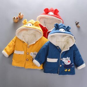 Kids Cartoon Pattern Single-breasted Hooded Coat