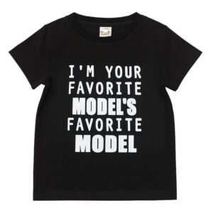 Fashion Kid Girl Boy White Letter Print Black T-Shirt