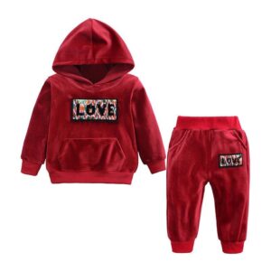 2 Pcs Boy Girl Pleuche Hoodies And Pants Casual Sports Clothing Set