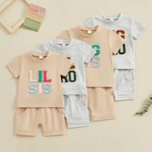 Kids Toddler Boys Girls Casual Cute Letter Short Sleeve Round Neck T-Shirt Shorts Set