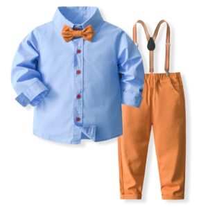 Kids Toddler Boys Party British Style Long Sleeve Lapel Shirt Suspender Pants Set