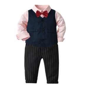 Kids Toddler Boys Party British Style Vest Long Sleeve Lapel Shirt Trousers Set