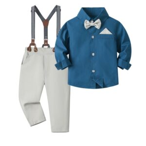 Kids Toddler Boys Party British Style Long Sleeve Lapel Shirt Suspender Pants Set