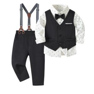 Kids Toddler Boys Party British Style Vest Long Sleeved Lapel Shirt Suspender Pants Set