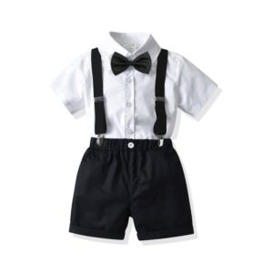 Kids Toddler Boys Party British Style Short Sleeve Lapel Shirt Suspender Shorts Set