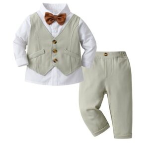 Kids Toddler Boys Party British Style Vest Long Sleeve Lapel Shirt Trousers Set