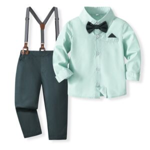 Kids Toddler Boys Party British Style Solid Color Long Sleeve Lapel Shirt Suspender Pants Set