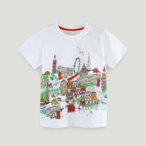 Kids Toddler Boys Girls Casual Cute Cartoon Print Short Sleeve Round Neck T-Shirt