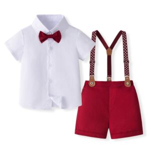 Kids Toddler Boys Party British Style Short Sleeve Lapel Shirt Suspender Shorts Set